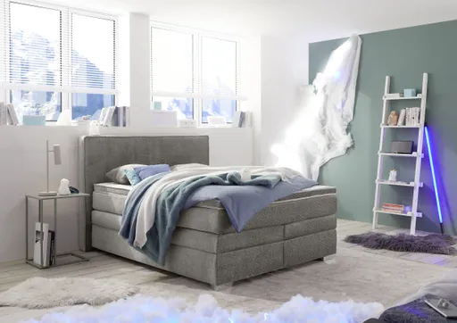 Boxspringbett JEANETTE- Liegefläche ca. 140x200 cm, Stoff, Graubeige