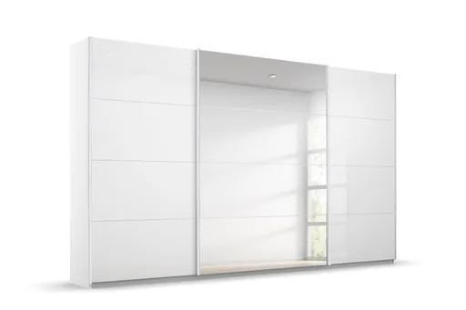 Schwebetürenschrank ROMAN- B ca. 315 cm, Weiß, Weiß Hochglanz, Spiegel