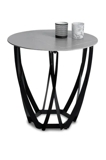 Beistelltisch - Ø/H ca. 50x50 cm, Hellgrau marmoriert, Schwarz