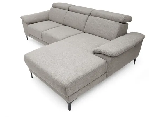 Ecksofa EZRA - 2-Sitzer, Ecke rechts inkl. Kopfteilverstellungen, Sitzvorzug, Relaxfunktion, Stoff, Hellgrau