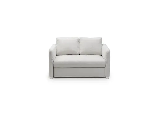 Sofa JORDEN - 1,5-Sitzer inkl. Schlaffunktion mit Bettkasten, verstellbare Armlehnen, Stoff, Beige