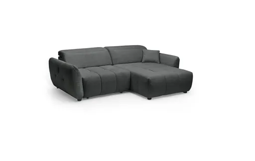 Ecksofa JAIMIE - 1,5-Sitzer mit Longchair rechts inkl. Relaxfunktion, verstellbare Kopfstütze, Stoff, Grau