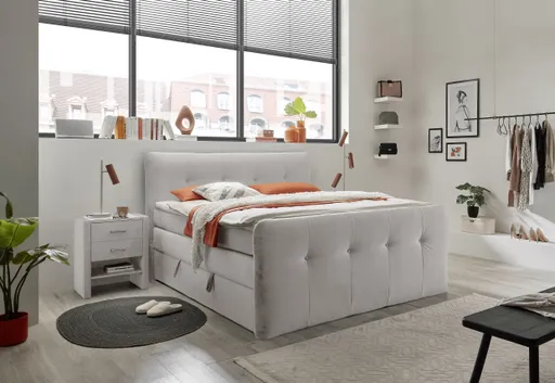Boxspringbett HOLLIE- Liegefläche ca. 180x200 cm, Stoff, Beige, inkl. Topper