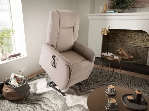 TV-Sessel MANDO - Aufstehhilfe, Relaxfunktion, Stoff, Grau-Beige