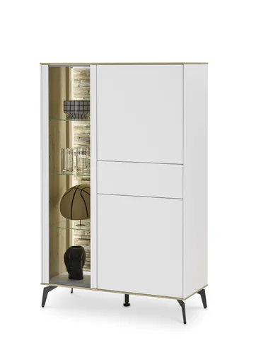 Highboard - B ca. 101 cm, Weiß, Asteiche, Schwarz