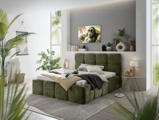 Bettgestell SANDRIN R- Liegefläche ca. 160x200 cm, Stoff, Braungrün