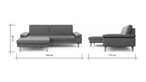 Ecksofa Houston - Longchair groß links mit 1,75-Sitzer, inkl. Sitztiefenverstellung und Armlehne klappbar, Leder, Dunkelbraun
