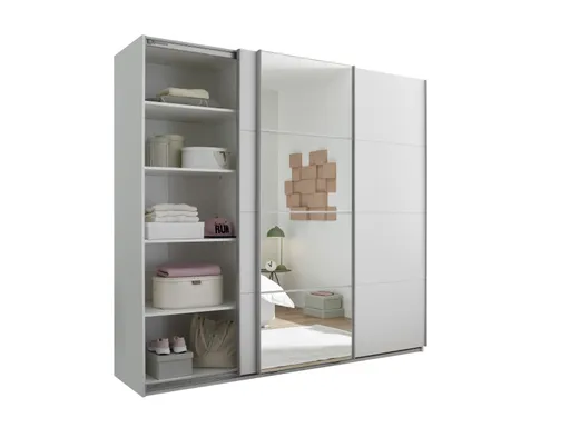 Schwebetürenschrank- B ca. 215 cm, Weiß, Spiegel