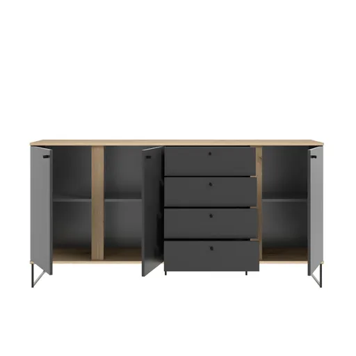 Sideboard - B ca. 180 cm, Anthrazit, Evoke Eiche Nachbildung