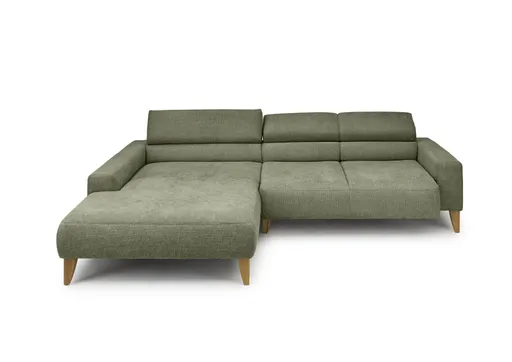 Ecksofa CHENOA - Longchair links und 2-Sitzer, Sitzvorzug motorisch, Stoff, Dunkelgrün
