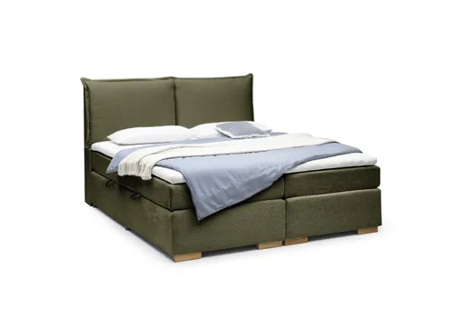 Boxspringbett SANDRIN A- Liegefläche ca. 200x200 cm, Stoff, Olivgrün, inkl. Stauraum
