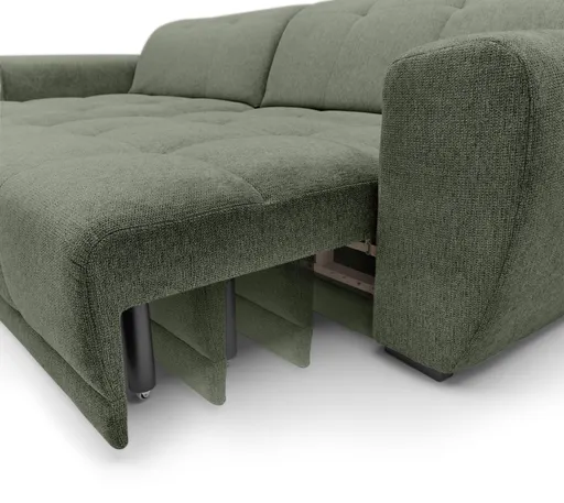 Ecksofa - Longchair links mit 2-Sitzer, Kopfteil verstellbar, Sitztiefe verstellbar motorisch, Stoff, Moos