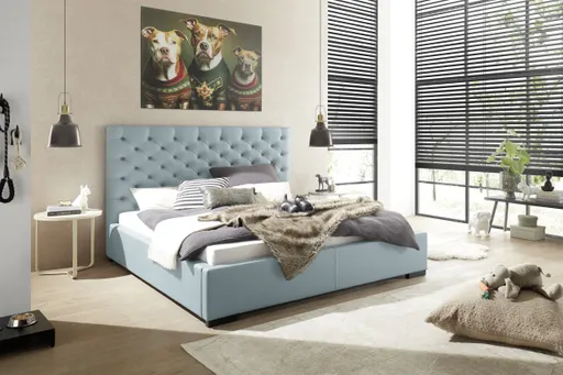 Bettgestell SANDRIN E- Liegefläche ca. 180x200 cm, Stoff, Graublau, inkl. Lattenrost und Stauraum