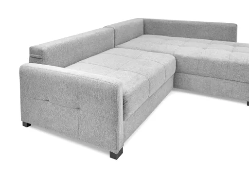 Ecksofa EDWIN - 2-Sitzer, Ecke rechts inkl. Schlaffunktion und Bettkasten, Stoff, Dunkelgrau
