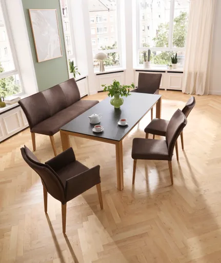 Polsterbank Florea - Breite ca. 155 cm, Stoff, Dunkelbraun