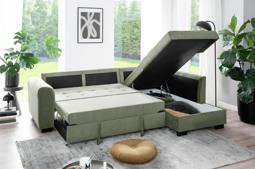 Ecksofa - 2-Sitzer, Ecke rechts, Stoff, Grün