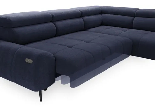 Ecksofa - 2-Sitzer mit Ecke rechts, Sitzvorzug motorisch, Kopfteil verstellbar, Stoff, Dunkelblau