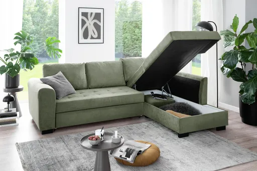 Ecksofa - 2-Sitzer, Ecke rechts, Stoff, Grün
