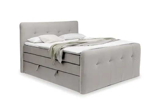 Boxspringbett HOLLIE- Liegefläche ca. 180x200 cm, Stoff, Beige, inkl. Topper