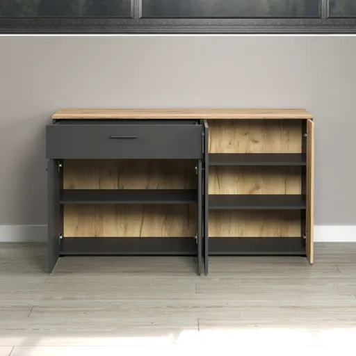 Sideboard - B ca. 150 cm, Anthrazit, Eiche Coast Evoke Nachbildung