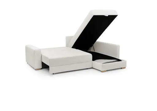 Ecksofa Jyte - 2-Sitzer mit Ecke rechts, Schlaffunktion mit Bettkasten, Stoff, Beige
