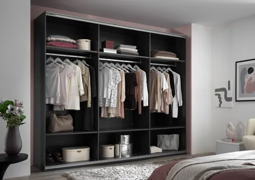 Schwebetürenschrank - B. ca. 270 cm, Melamin, Grauglas