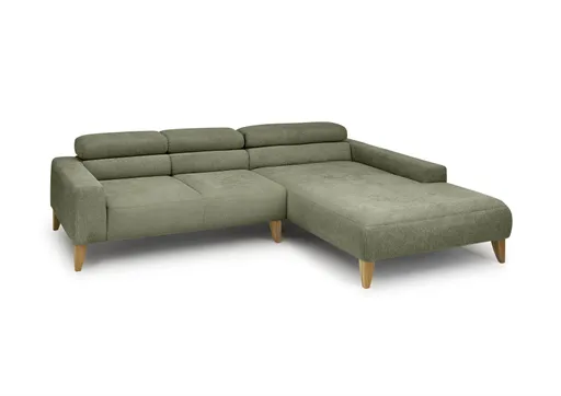 Ecksofa CHENOA - 2-Sitzer mit Longchair rechts, Sitzvorzug motorisch, Stoff, Dunkelgrün