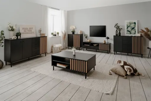 Kommode - B ca. 118 cm, Schwarz, Artisan Eiche Nachbildung