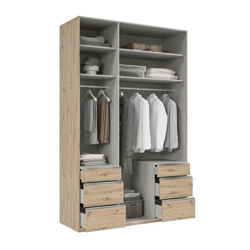 Drehtürenschrank- B ca. 150 cm, Eiche Dekor, Weiß, Spiegel