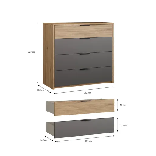 Kommode FALLEA- Wildeiche Natur, Dunkelgrau