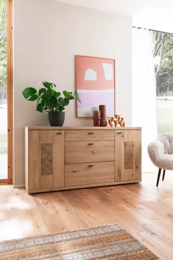 Sideboard - mit Hirnholz Applikation, Balkeneiche, massiv