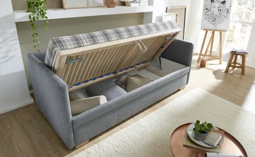 Einzelliege EM Como - Schlaffunktion mit Bettkasten, Stoff, Graubraun