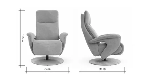 Sessel Tulsa Relax - Größe M, inkl. Kopf-/Fußteil/Rückenlehne verstellbar, Leder, Graubeige