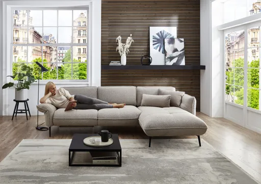 Ecksofa -2-Sitzer mit Longchair rechts, Stoff, Natur