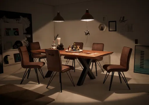 Esstisch - LB ca. 220x100 cm, Zerreiche massiv geölt, Schweizer Kante, Schwarz
