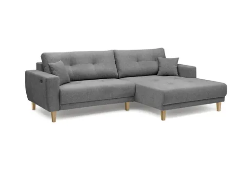 Ecksofa - 3-Sitzer, Ecke rechts inkl. elektrische Sitztiefenverstellung, Stoff, Grau