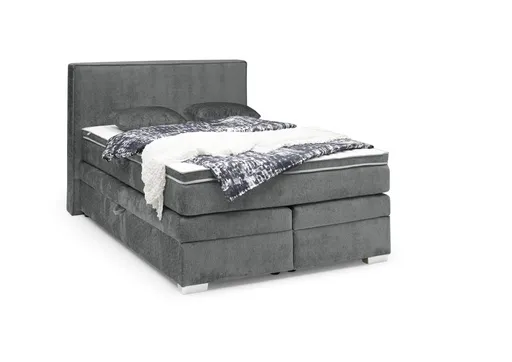 Boxspringbett JEANETTE- Liegefläche ca. 140x200 cm, Stoff, Grau