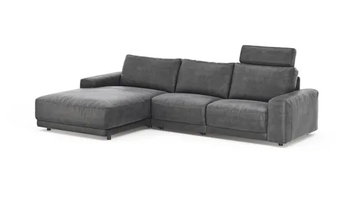 Ecksofa Balok - Longchair groß links mit 2,5-Sitzer, inkl. Relaxfunktion (motorisch) und Kopfstütze, Stoff, Anthrazit