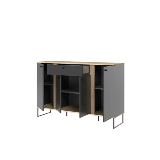 Sideboard - B ca. 135 cm, Anthrazit, Evoke Eiche Nachbildung