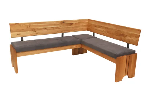 Eckbank - mit Truhe, Breite ca. 192 cm, Stoff, dunkelbraun, Eiche massiv