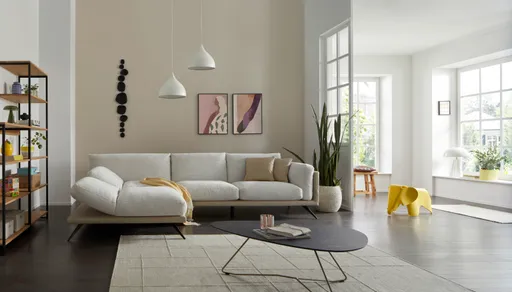Ecksofa Valdemoro - Longchair mit 2,5-Sitzer rechts inkl. Rückenlehne verstellbar, Stoff, Creme