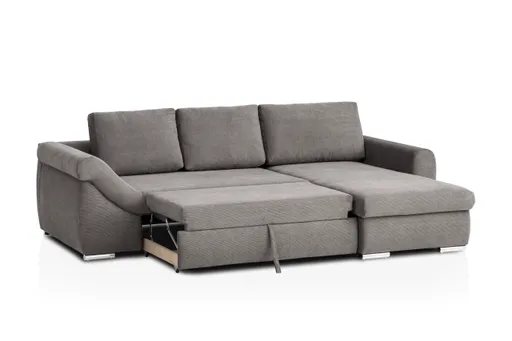 Ecksofa - 2-Sitzer, Ecke rechts inkl. Schlaffunktion mit Bettfunktion, Stoff, Ash