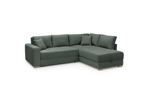 Ecksofa Jyte - 2-Sitzer mit Ecke rechts, Schlaffunktion mit Bettkasten, Stoff, Dunkelgrün