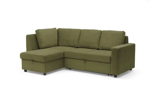 Ecksofa PRO FLEXX - Ecke links, 2-Sitzer inkl. Schlaffunktion und Bettkasten, Stoff, Olive