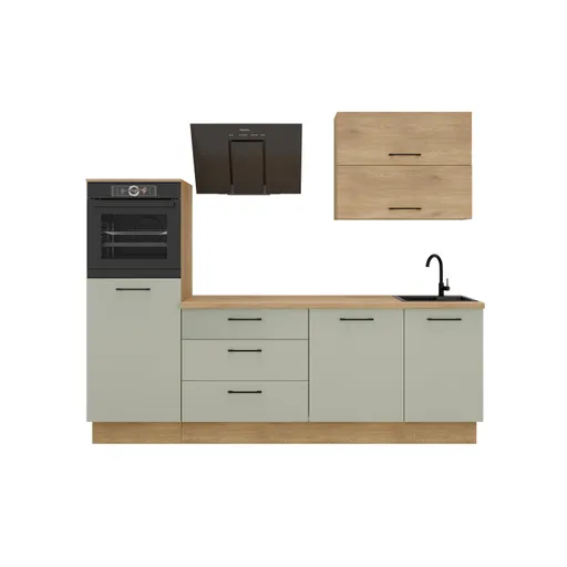 Küchenblock- ohne E-Geräte, B ca. 250 cm, Eiche Dekor, Salbei, Matt