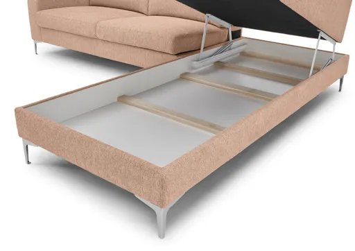 Ecksofa CALM 2.0 - 2,5-Sitzer mit Ecke rechts, Schlaffunktion mit Bettkasten, Stoff, Pfirsich