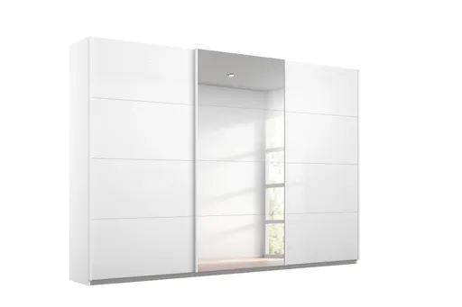 Schwebetürenschrank RIVASA- B ca. 271 cm, Weiß, Weiß Hochglanz, Spiegel