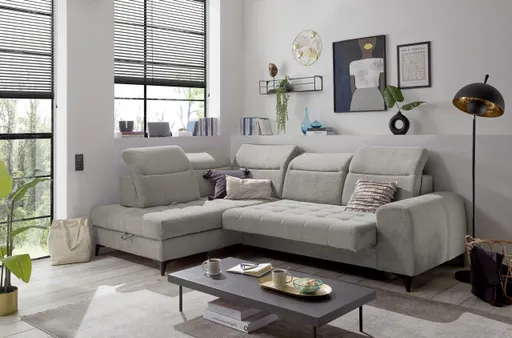 Ecksofa - Ecke links, 2-Sitzer inkl. Funktionen, Stoff, Taupe