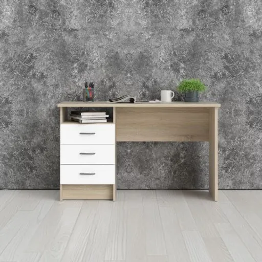 Schreibtisch - LB ca. 120x48 cm, Eiche Struktur Nachbildung, Weiß