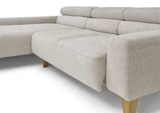 Ecksofa CHENOA - 2-Sitzer mit Longchair rechts, Sitzvorzug motorisch, Stoff, Natur